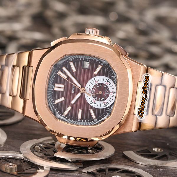 

high version 5980/1r-001 brown date dial rose gold steel case automatic mechanical mens watch 316l steel bracelet designer sport watches, Slivery;brown