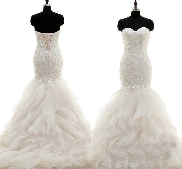 

2021 fantastic mermaid wedding dresses ruffles floral lace strapless corset back plus size women bridal dress for wedding gowns real image, White