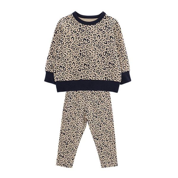 

6m to 3t baby infant boys girls spring leopard print cotton casual two pieces set toddler fashion pullover with pant sets, White