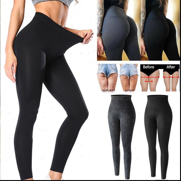 

women high waist leggings anti cellulite leggings workout push up fitness gym leggings slimming pants, Black