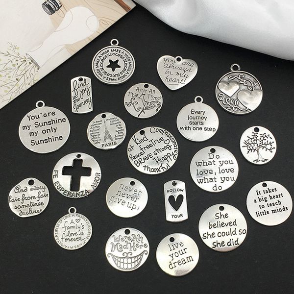 20 teile/paket Runde Buchstaben Diy Halskette Anhänger Gold Silber Buchstaben Diy Charms Schmuck Herstellung Komponenten Großhandelspreis