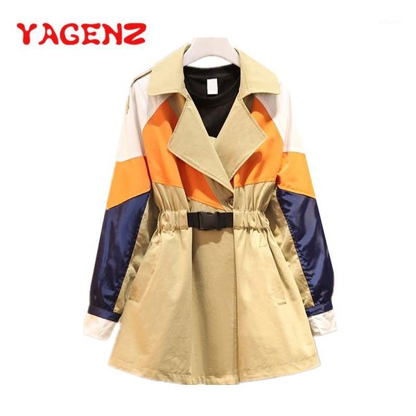 

yagenz plus size trench coat for women clothes spring autumn trench coat slim outwear femenino windbreaker coats ropa mujer 6671, Tan;black