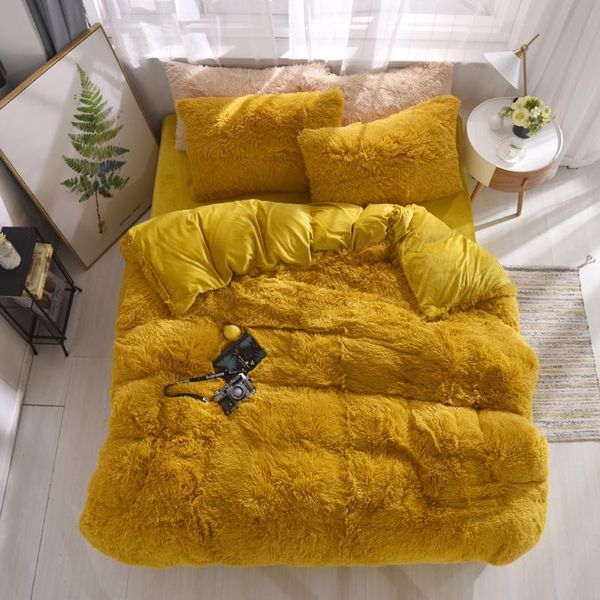 

bedding sets faux fur comforter set 21 colors coral fleece fitted sheet duvet cover bedcover bedspread on bed with elastic band