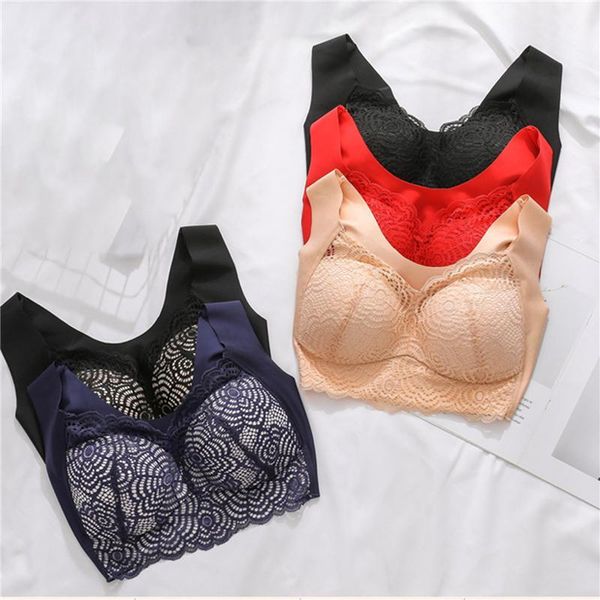 

underwear seamless bra women cooling gathers -proof pad wireless soft intimate vest-style lace beauty back 1, White;black