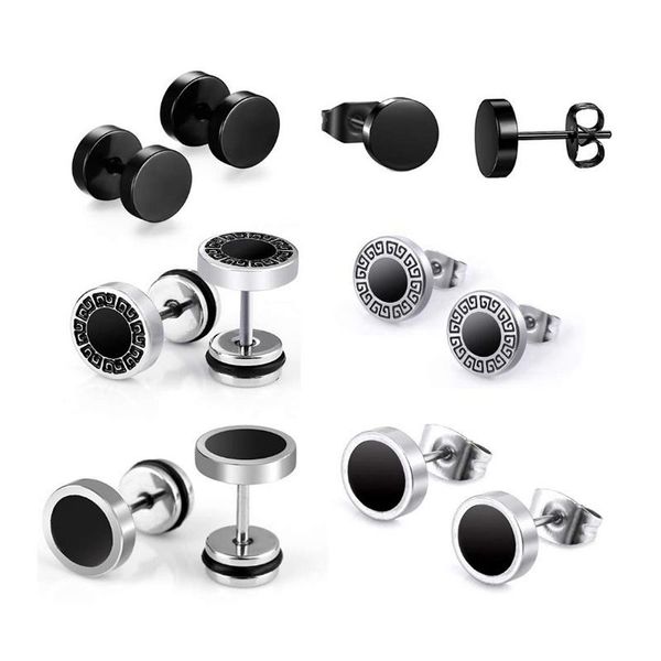

fashion button stainless steel earrings for men and women black hip hop earrings, Golden;silver