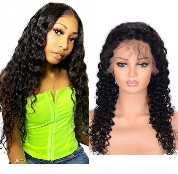 

mongolian hair wigs pre plucked human hair 360 lace frontal wigs natural black deep curly wigs, Black;brown