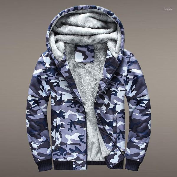 

men's jackets mens camouflage hoodie winter warm fleece zipper sweater jacket outwear coat camouflage hooded coats plus size1, Black;brown