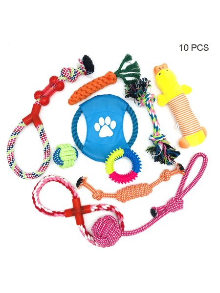 

10 pcs/set dog rope toys durable braided puppy teething chew toys natural cotton for teeth cleaning jk2012ph