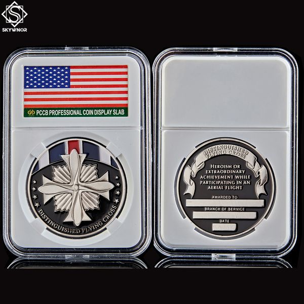

us sea air force outstanding flying cross army craft silver plated military coin collectible w/pccb box