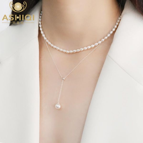 

ashiqi 7-8mm oval natural freshwater pearl necklace 925 sterling silver jewelry for women fashion adjustable length chain