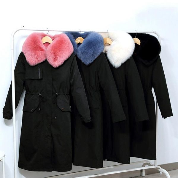 

2021 new long slim fur collar winter jacket women adjustable warm thicken hooded parka coat female removable plush liner coat1, Black