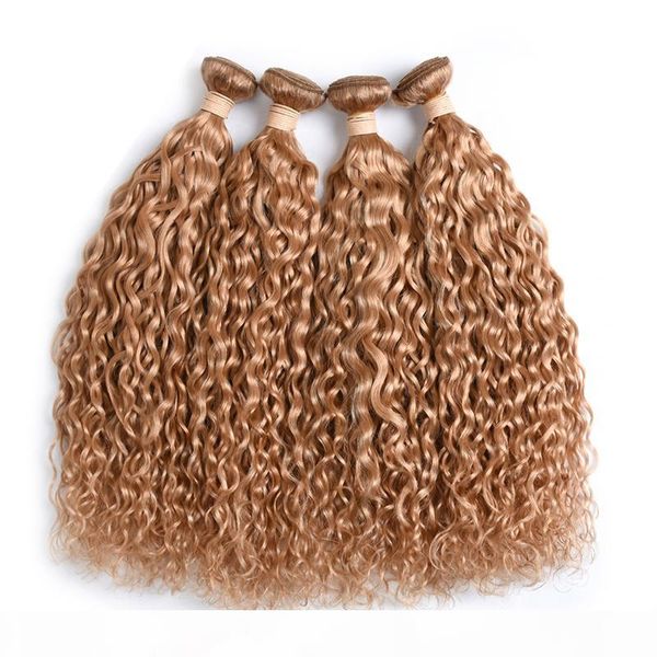 

honey blonde brazilian hair weave bundles remy water wave bundles 100% human hair extensions curly human hair bundles color 27, Black
