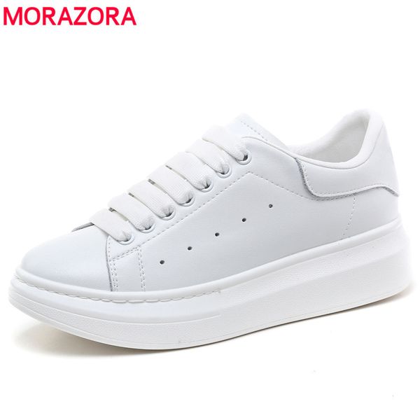 

morazora white shoes woman sneakers genuine leather lace up classic flat couple woman casual big size 46 lj200812, Black