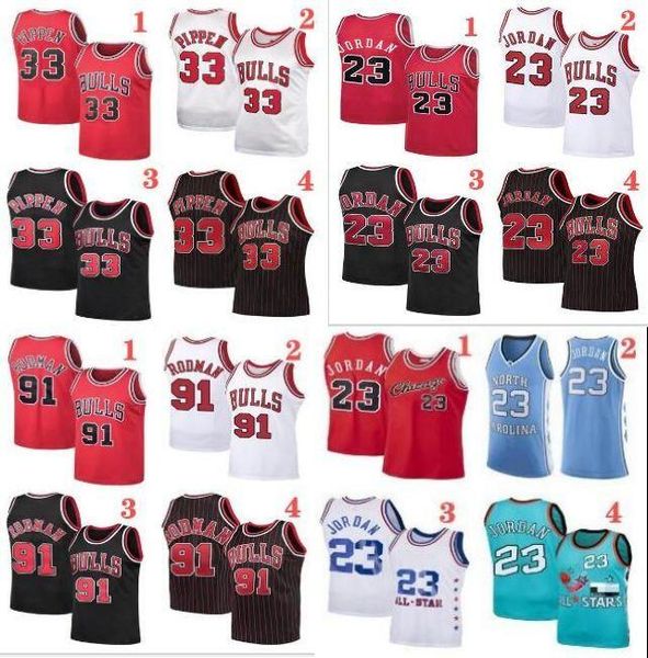 

michael scottie 33 pippen dennis 91 rodman basketball jersey mens chicago bull ncaa north carolina state university jersey, Black;red