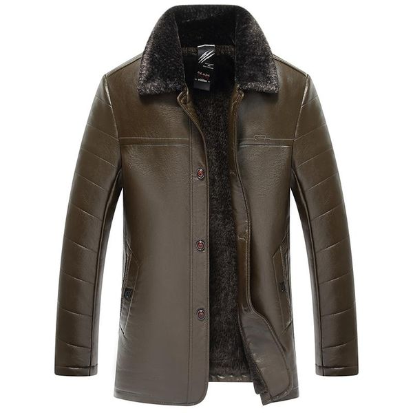 

7xl leather jacket 2020 winter warm buttons men's thicken fleece coat male faux leather coat brown black 4xl 5xl 6xl 8833