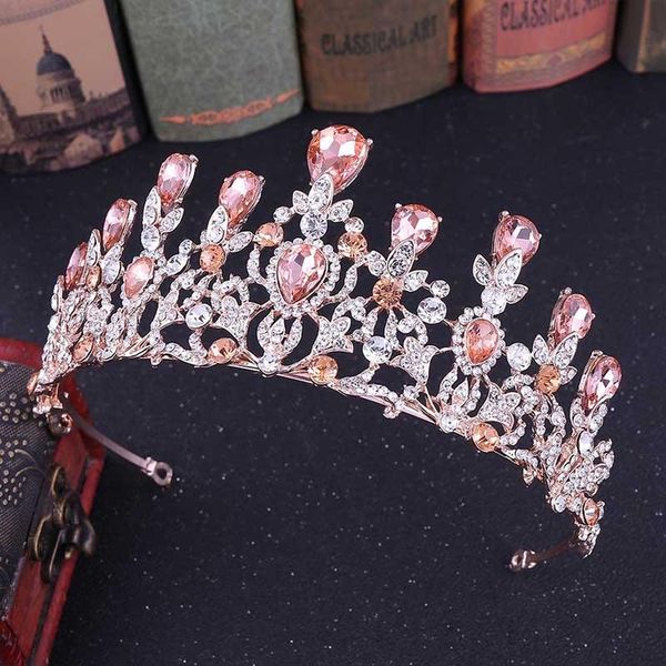 

women european fashion crown tiaras ladies luxury crystal alloy hair jewelry beautiful water droplets bridal wedding headpieces, Golden;silver