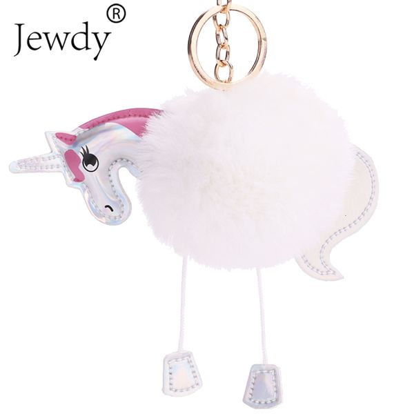 

ball unicorn keychain artificial pompon pompoms rabbit fur key chain women bag car keyring porte clef holder fluffy pom, Silver