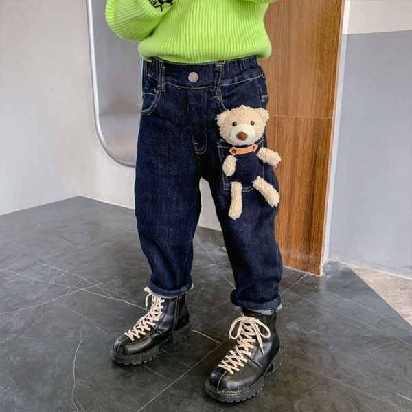 

im wear boys' plush warm bear jeans 2020 new winter children's pants, Blue