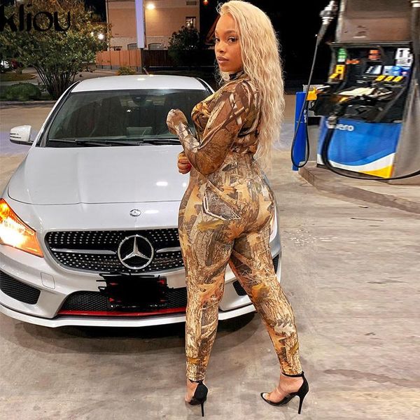 

women's tracksuits kliou aesthetic print co-ord set women autumn bodysuit+leggings skinny streetwear two piece outfit female party club, Gray