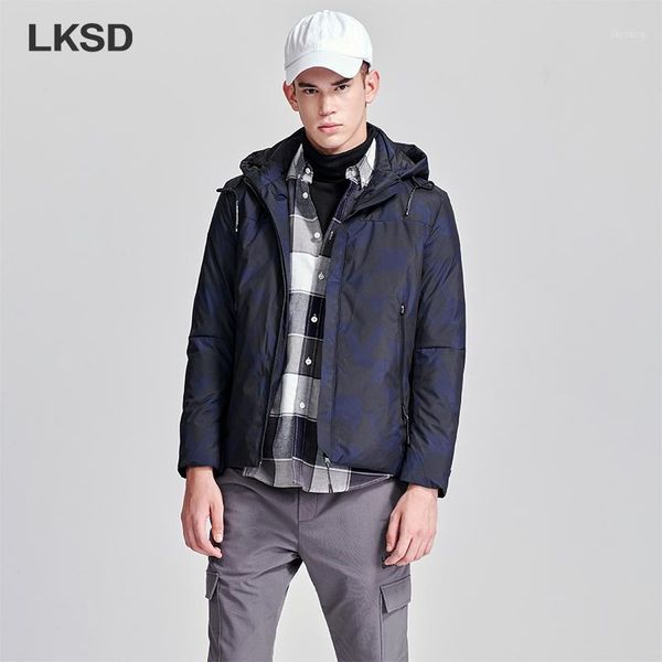 

lksd autumn winter bussiness casual simple men's down coat fashion hooded patchwork zipper men down jacket u181600811, Black