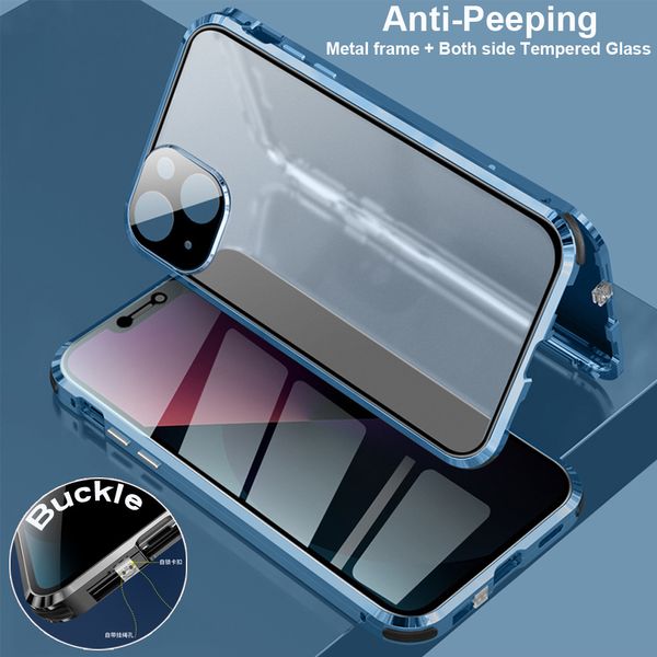 Anti Peep magnetische Datenschutzglas Telefon Hüllen für iPhone 13 12 11 Pro Max Fall Luxus Schnalle Metall Stoßstange 7 8 Plus Cover Mini Ganzkörperkoffer