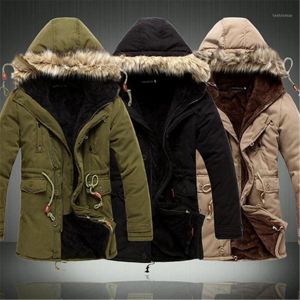 Großhandel - Männer Mantel Verkauf Männer Solid Kausal Lange Warme männliche Mode gepolstert mit Kapuze Winter Tragen Dicke Mantel1 Männer Down Parkas