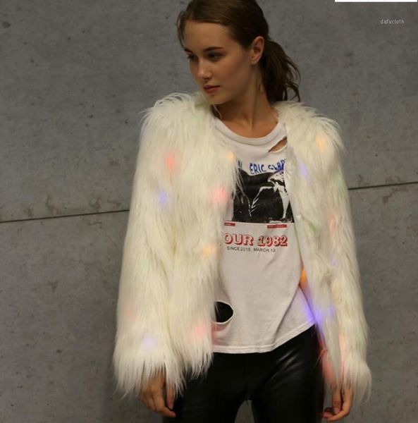 

new autumn and winter new ladies faux fur jacket christmas and halloween cosplay nightclub dance party led lights1, Black