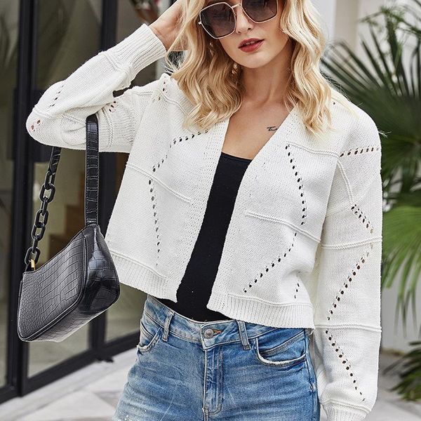 

women's knits & tees cut out v neck cropped kawaii sweater crop jacquard cute vintage fashion long sleeve short cardigan purple white c