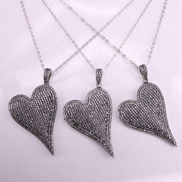 

pendant necklaces 4pcs, cz cubic zirconia genuine vintage silver color heart necklace for women jewelry party gift