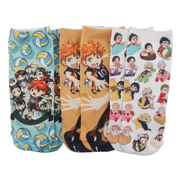 

men's winter cartoon anime haikyuu socks harajuku fashion trends street cosplay cotton short socks christmas gift, Black