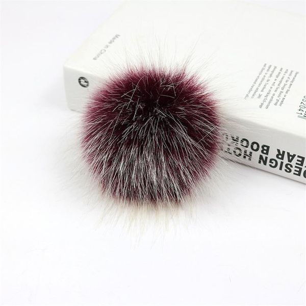 

factory customization diy 10cm faux fox fur pom poms frost white hair tip pompon with buckle knitted hat accessories pompom wmtorj, Black;white