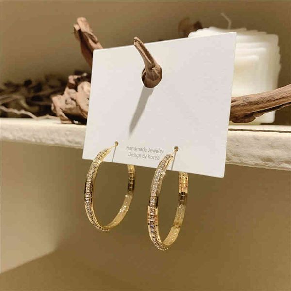 

925 silver needle full diamond metal long big circle earrings for women exaggerated retro personality girl jewelry, Golden