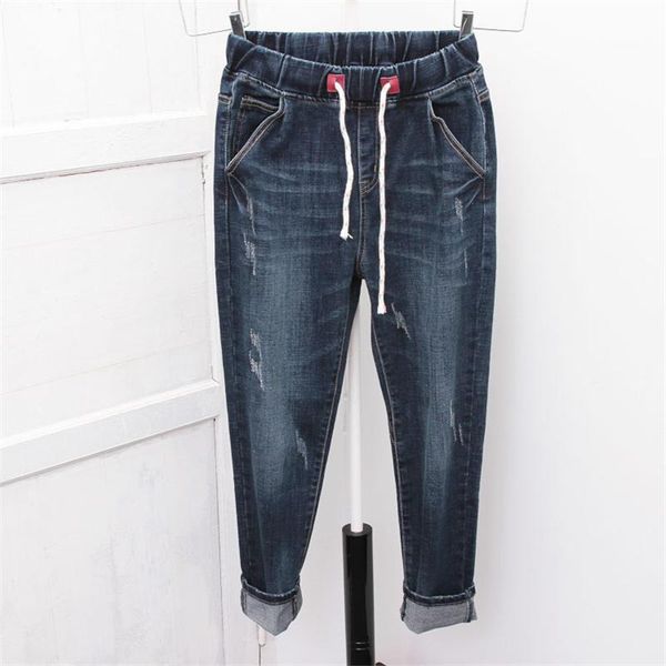 

women's jeans boyfriend for women elastic denim harem pants vintage loose plus size female streetwear high waist mom q1529, Blue