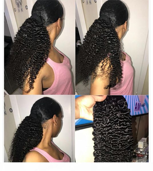 

12inch kinky curly human hair ponytail extension wrap around drawstring kinkys curly clip in afro curly human hair ponytail extensions 140g, Black