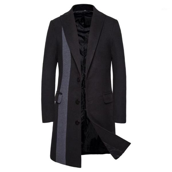 

smart casual woollen overcoat patchwork male windbreaker coats winter autumn high-quality men's windbreaker pocket jacket1, Black