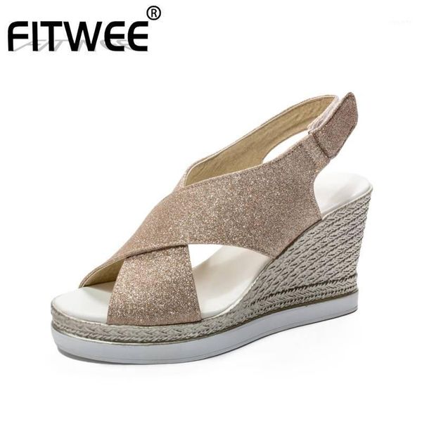 

fitwee women sandals shoes fashion wedges heels open toe shoes women easy paste footwear size 34-431, Black