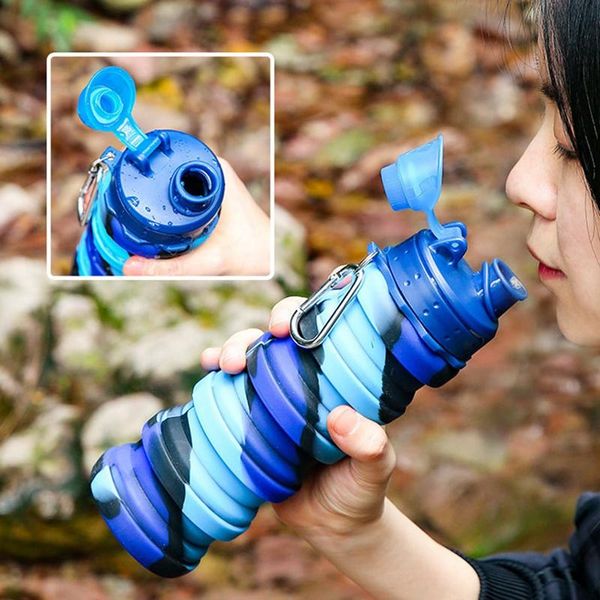 

outdoor bags 500ml men silicone sport bottles colorful folding water cup portable retractable coffee cups mug for camping climbing