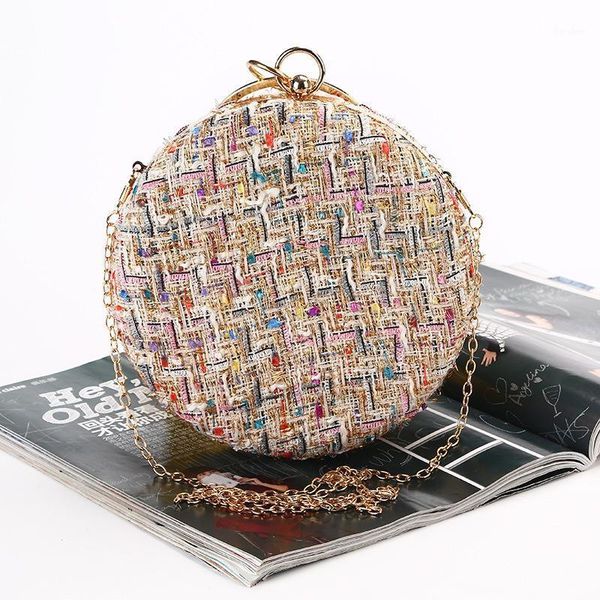 

evening bags handmade wool plaid bag big ring handbag women vintage elegant ladies circular clutches phone wallet shoulder1