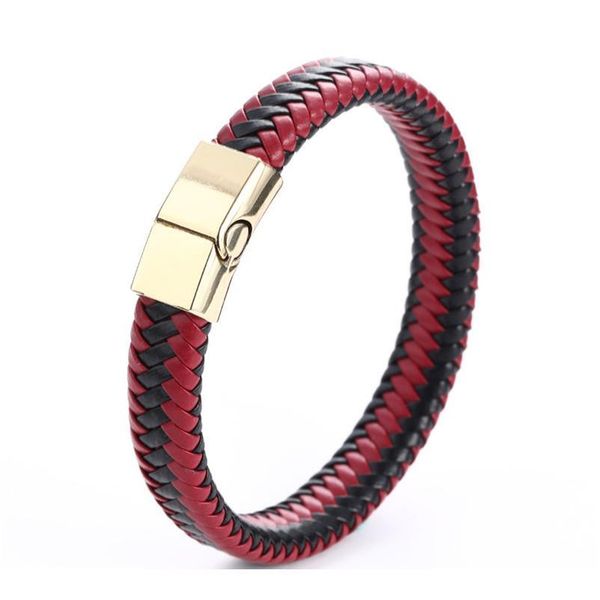 

zoshi punk men jewelry black red braided leather bracelet stainless steel magnetic clasp fashion bangles wrap bbylir, Golden;silver