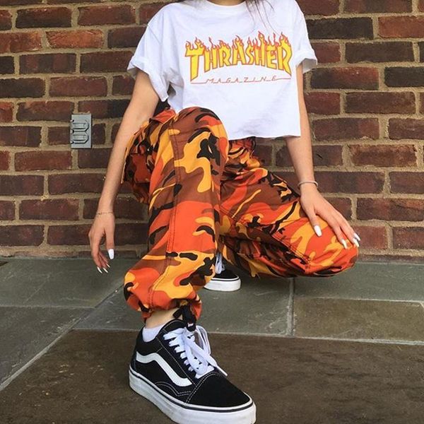 

chic women fall new ladies female womens festivals classics comfort clothing camouflage pants wide leg pants flare pant, Black;white