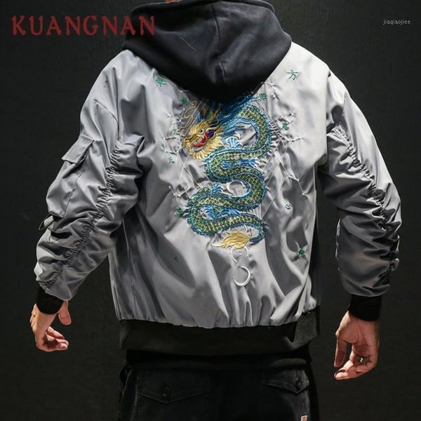 

kuangnan chinese dragon embroidery jacket men fashions hip hop streetwear bomber jacket men coat coat 5xl 2021 autumn1, Black;brown