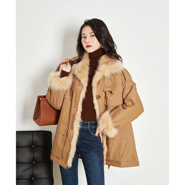 

quality [rong tai] silver fur collar pie overcomes 20 winter new lace up big pocket rex fur liner short coat girl, Black