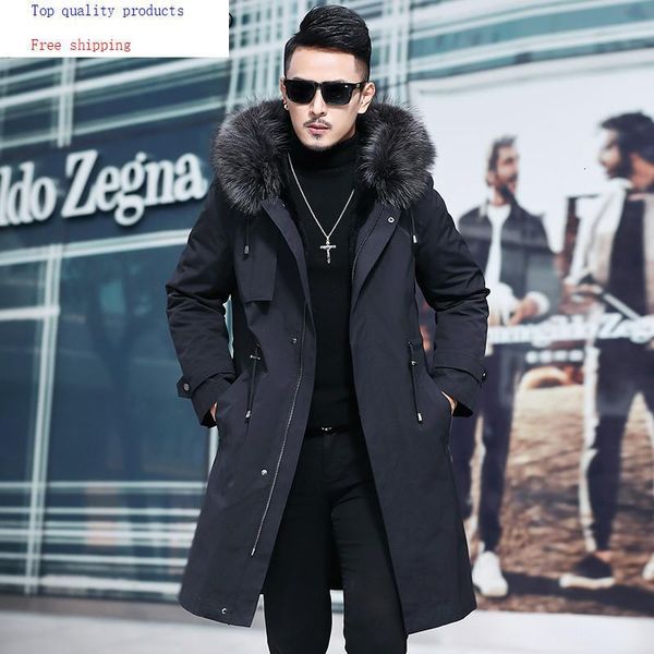 

men's leather & faux mens parka real fur coat long winter jacket men big raccoon collar natural liner parkas man c29a717271, Black