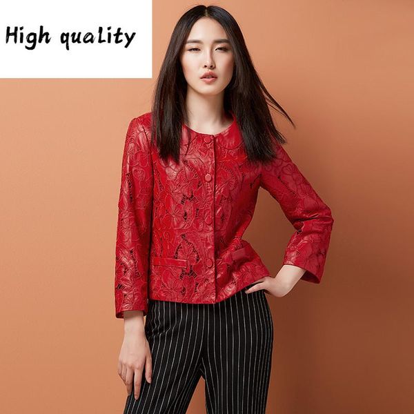 

fashion jacket genuine hollow out natural sheepskin coat for women red real leather jackets wyq1217, Black