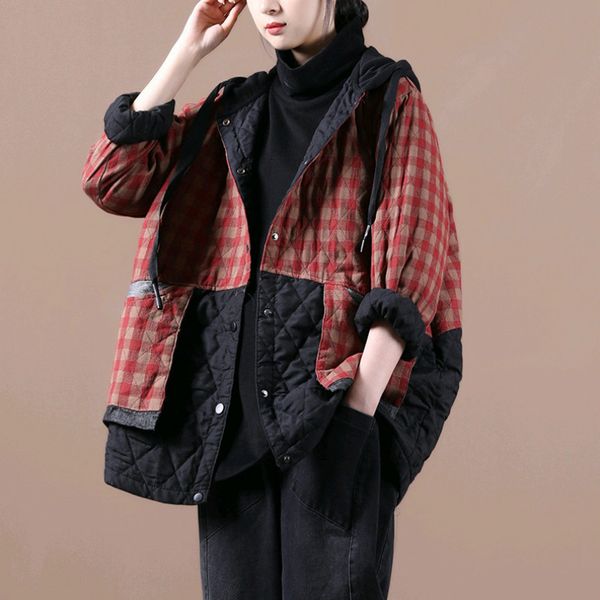 

chinese fashion winter streetwear looser style hoodie quilted women chess from vintage jackets kurtka damska quzp, Black