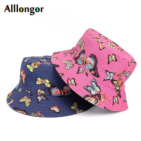 

wide brim hats 2021 summer butterfly bucket hat women bob chapeau femme reversible fisherman, Blue;gray