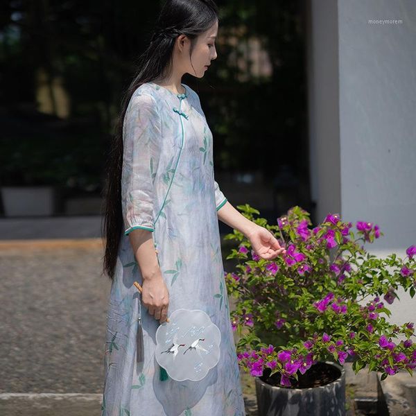 

ethnic clothing modern hanfu chinese traditional improved skirts literary retro dress elegant woman style printing linen robe1, Red