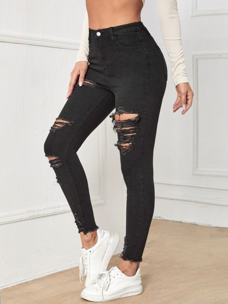 

high waisted ripped skinny jeans t9wp#, Blue