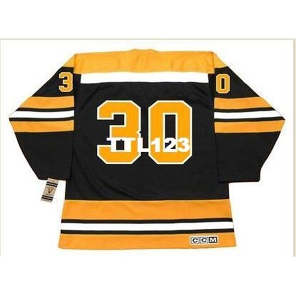 

740s #30 gerry cheevers boston bruins 1970 ccm vintage retro away hockey jersey or custom any name or number retro jersey, Black