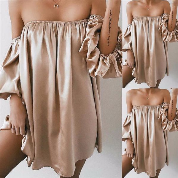 

women summer casual loose ruffles short mini dress elegant evening party strapless off shoulder holiday sundress dress, Black;gray